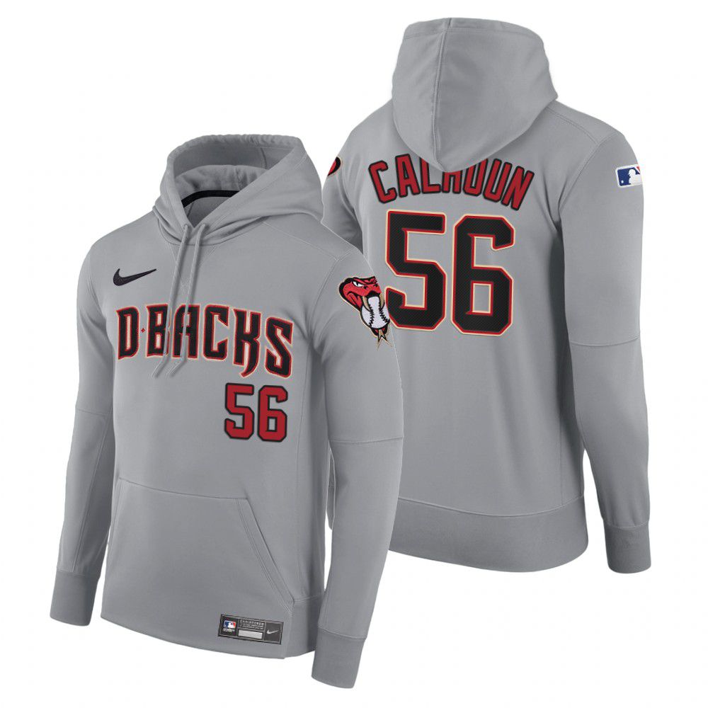 Men Arizona Diamondback #56 Calhdun gray road hoodie 2021 MLB Nike Jerseys